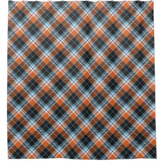 Rideaux De Douche Motif Plaid Bleu Orange Automne (Devant)
