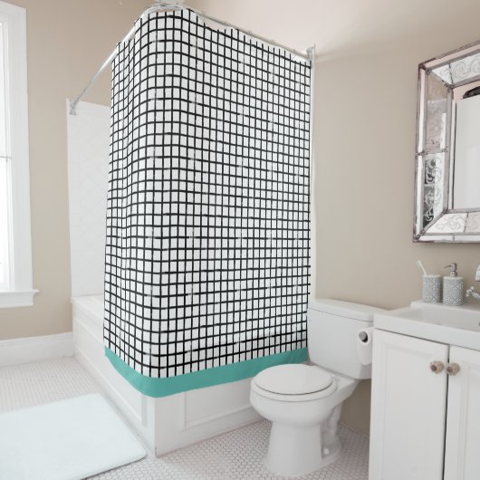 Rideaux De Douche Motif Plaid Doodle Noir & Blanc (En situation)