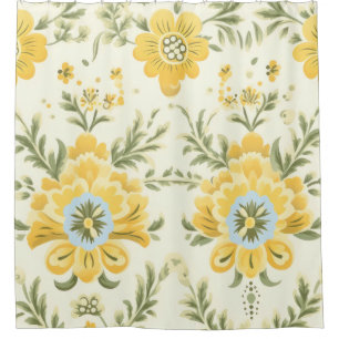 Rideaux De Douche motif plante vintage de fleurs jaunes muettes