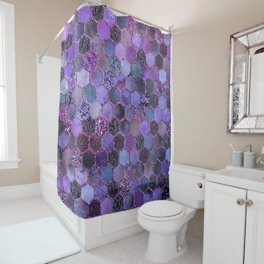 Rideaux De Douche Motif pourpre de luxe de nid d'abeilles de parties (En situation)