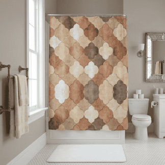 Rideaux De Douche Motif Quatrefoil Marocain Tons Terre Cuite