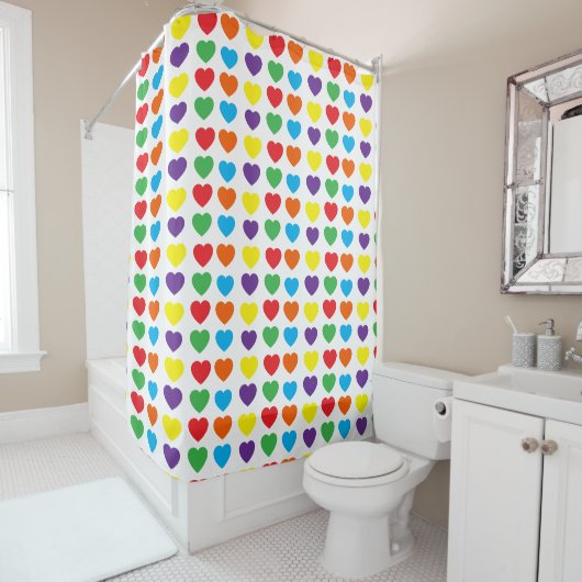 Rideaux De Douche Motif Rainbow Hearts (En situation)