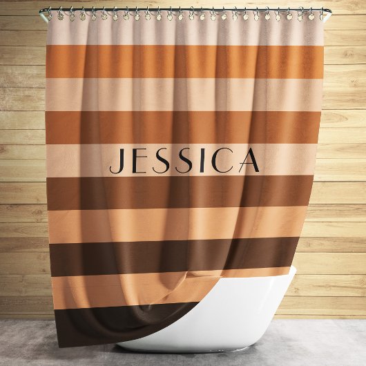 Rideaux De Douche Motif rayé beige Brown Nom personnalisé