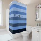 Rideaux De Douche Motif rayé bleu monochrome Nom personnalisé (En situation)