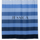 Rideaux De Douche Motif rayé bleu monochrome Nom personnalisé (Devant)