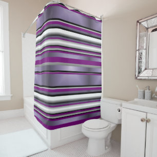Rideaux De Douche Motif rayé horizontal gris violet noir et blanc