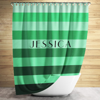 Rideaux De Douche Motif rayé vert Nom personnalisé