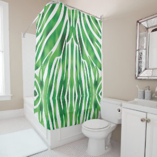 Rideaux De Douche Motif rayure abstraite verte et blanche