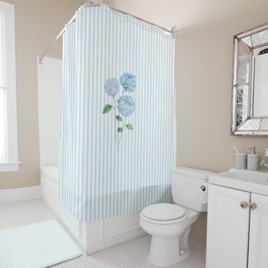 Rideaux De Douche Motif rayure Hydrangea Bleu Côté (En situation)