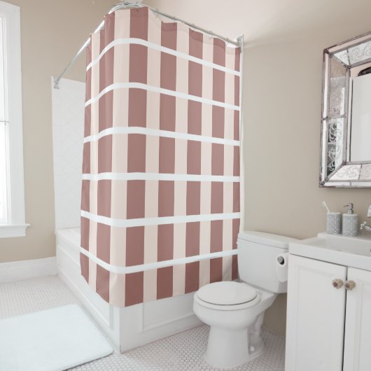 Rideaux De Douche Motif Rayures Rose Brun (En situation)