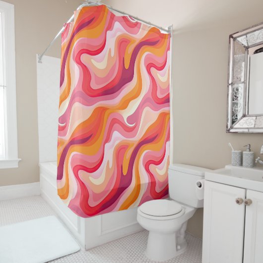 Rideaux De Douche Motif rétro Waves Abstrait rose (En situation)
