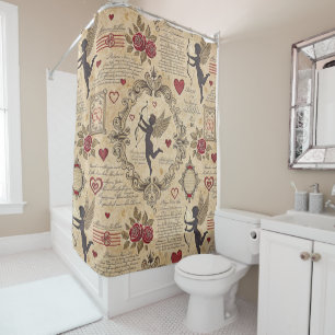 Rideaux De Douche Motif romantique de vintage Cupid (9)