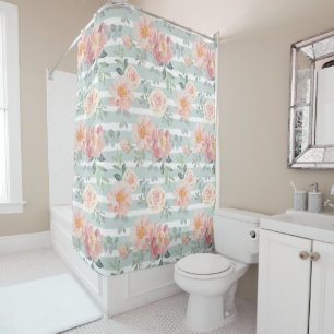Rideaux De Douche Motif rose de rayure d'Alicia