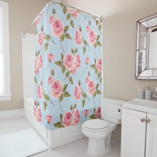 Rideaux De Douche Motif rose et Pois (En situation)
