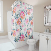 Rideaux De Douche Motif rose et Turquoise (En situation)