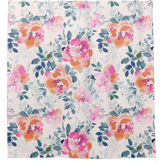 Rideaux De Douche Motif rose et Turquoise (Devant)