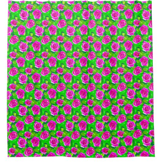 Rideaux De Douche Motif Rose Fuchsia Pink (Devant)