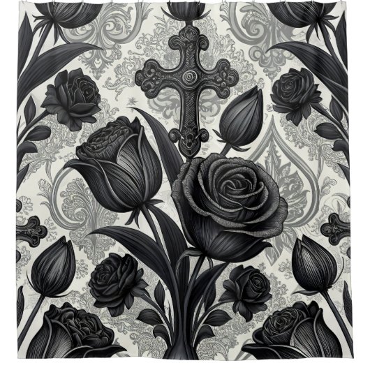 Rideaux De Douche Motif Rose Gothique Foncé (2) (Devant)