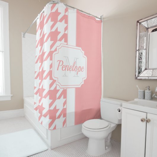 Rideaux De Douche Motif rose Houndstooth (En situation)