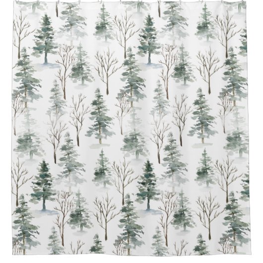 Rideaux De Douche Motif rustique de pins d'hiver (Devant)