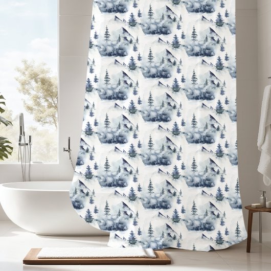 Rideaux De Douche Motif Rustique Winter Blue Mountain