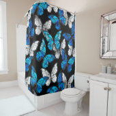 Rideaux De Douche Motif sans couleur foncée avec papillons bleus Mor (En situation)