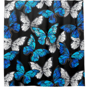 Rideaux De Douche Motif sans couleur foncée avec papillons bleus Mor