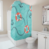 Rideaux De Douche Motif sans couture avec attributs nautiques. Freeh (En situation)