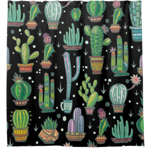 Rideaux De Douche Motif sans couture avec cactus mignons (Devant)