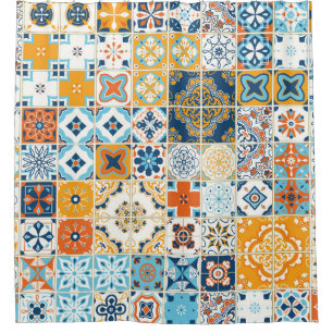 Rideaux De Douche Motif sans couture avec carrelage portugais. infec