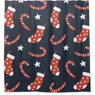 Rideaux De Douche Motif sans couture avec chaussettes de noël, sucre