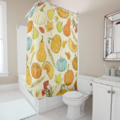 Rideaux De Douche Motif sans couture avec citrouilles, feuilles d'au (En situation)