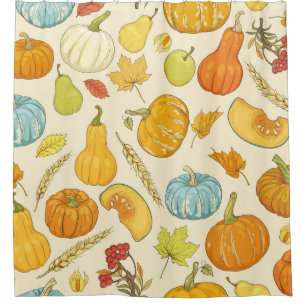 Rideaux De Douche Motif sans couture avec citrouilles, feuilles d'au