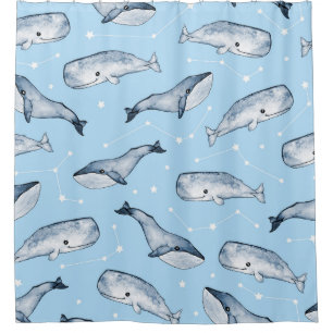 Rideaux De Douche Motif sans couture avec de jolies baleines et étoi