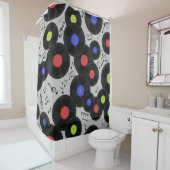 Rideaux De Douche Motif sans couture avec disques vinyles et notes. (En situation)