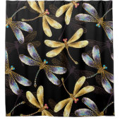 Rideaux De Douche Motif sans couture avec libellules d'or (Devant)