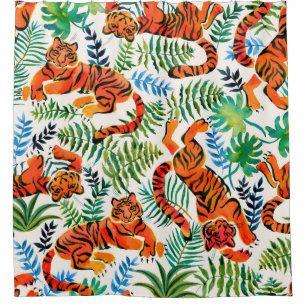 Rideaux De Douche Motif sans couture avec peint en tigres aquarelles