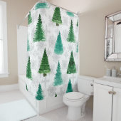 Rideaux De Douche Motif sans couture avec sapin et flocons de neige. (En situation)