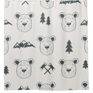 Rideaux De Douche Motif sans couture avec tête d'ours, ours, mou