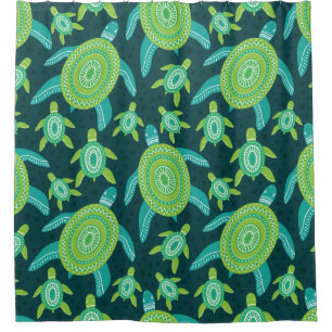 Rideaux De Douche Motif sans couture avec tortues vertes. Mer