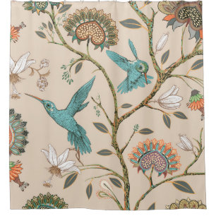 Rideaux De Douche Motif sans couture beige avec fleurs stylisées et