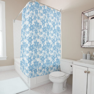 Rideaux De Douche Motif sans couture blanc et bleu