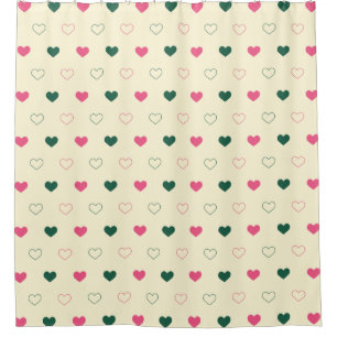 Rideaux De Douche Motif sans couture - Cœurs roses et verts sur crèm