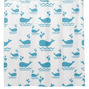 Rideaux De Douche Motif sans couture de baleine bleue mignonne (1)