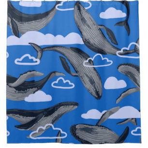 Rideaux De Douche Motif sans couture de baleines bleues. vintag à ma