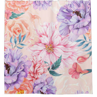 Rideaux De Douche Motif sans couture de chrysanthème, rose, pivoine