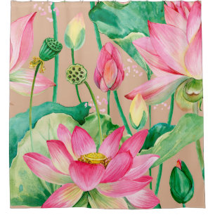 Rideaux De Douche motif sans couture de fleurs de lotus. aquarelle b