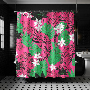 Rideaux De Douche Motif sans couture de léopard rose vif tropical ju