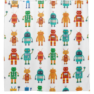 Rideaux De Douche Motif sans couture de robots rétro colorés dans un