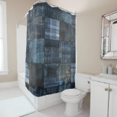 Rideaux De Douche Motif sans couture en patchwork de denim indigo (En situation)